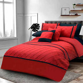 3 Pcs Pinch Pleated Duvet Set -  Red & Black